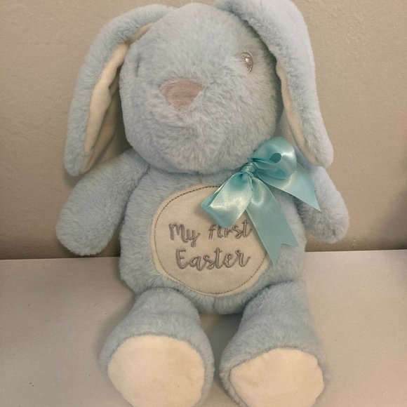 My First Easter Bunny KellyBabyToy - Blue & Cream Plush, Rattle, Baby Safe - Picture 1 of 5